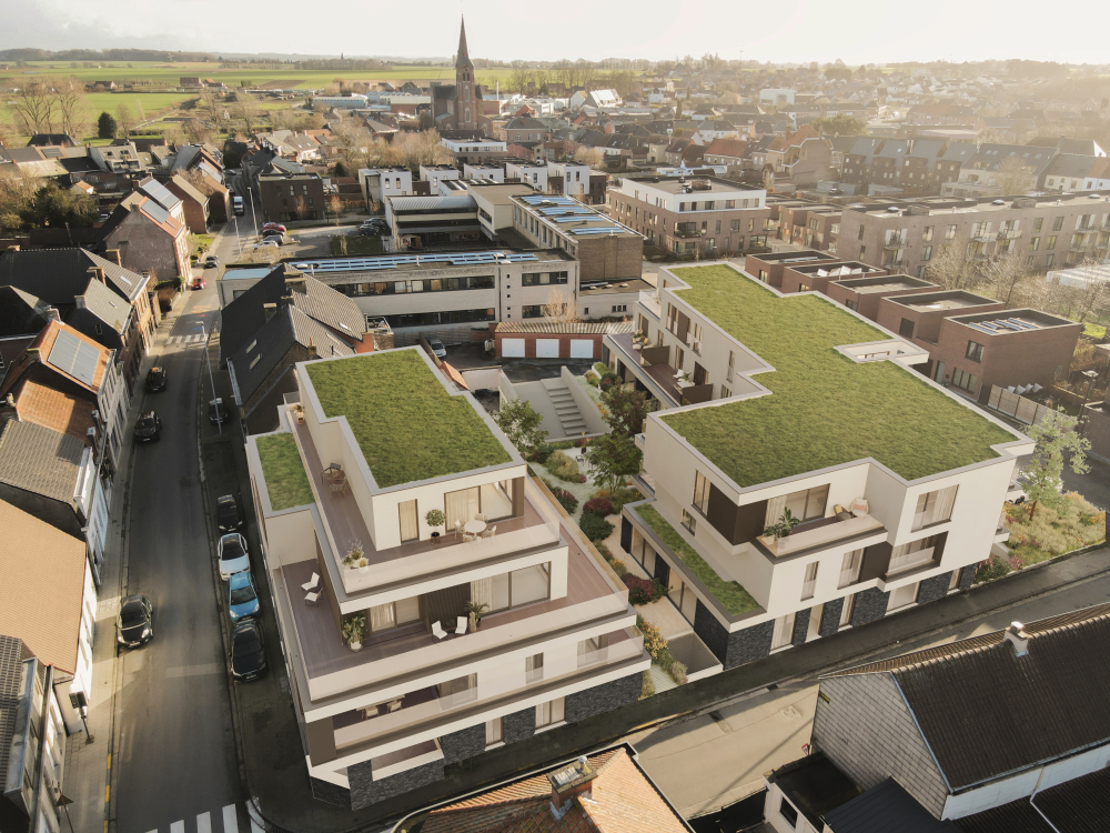 Postiljon met moderne appartementen en groene omgeving