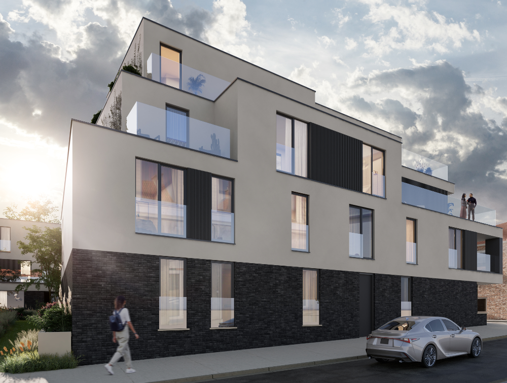 Postiljon met moderne appartementen en groene omgeving
