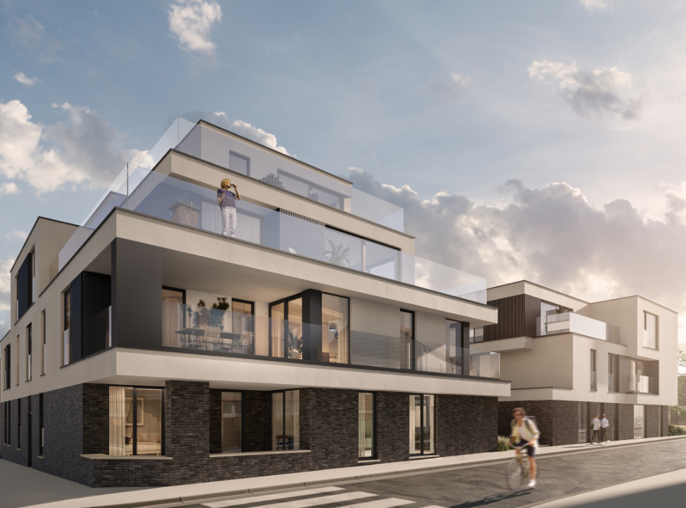 Postiljon met moderne appartementen en groene omgeving